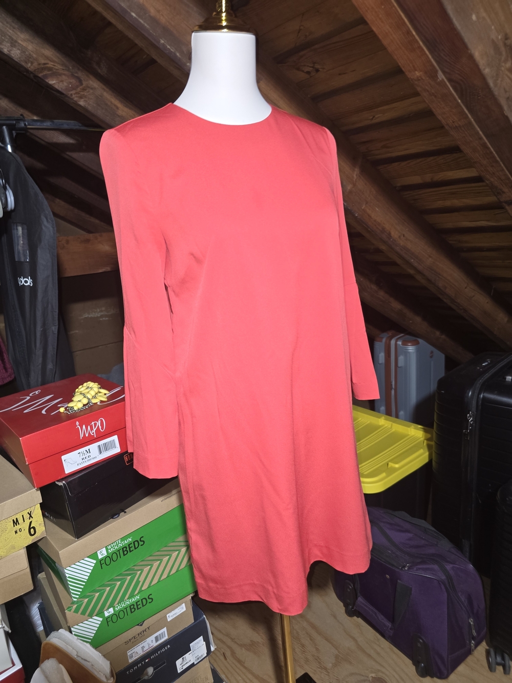 Banana Republic Coral Long-Sleeve Shift Dress